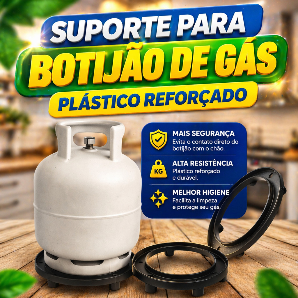 Suporte Botijão Gás Base Plástico Reforçado Antiderrapante Cozinha Área Serviço Seguro Resistente