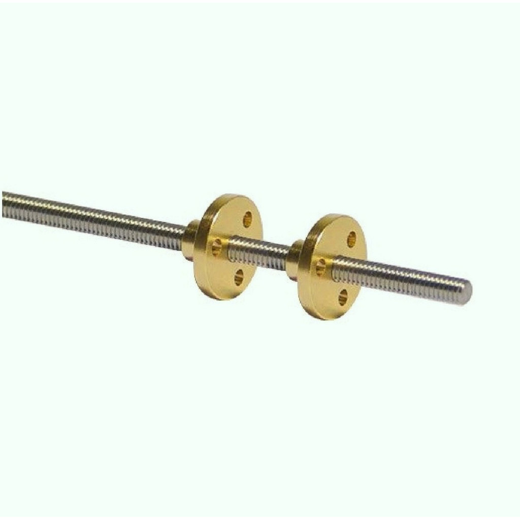 1 Fuso Trapezoidal TR4 Inox 200mm Passo 2mm + 2 Castanhas em Metal Flange Porca TR4 Diametro do Fuso 4mm