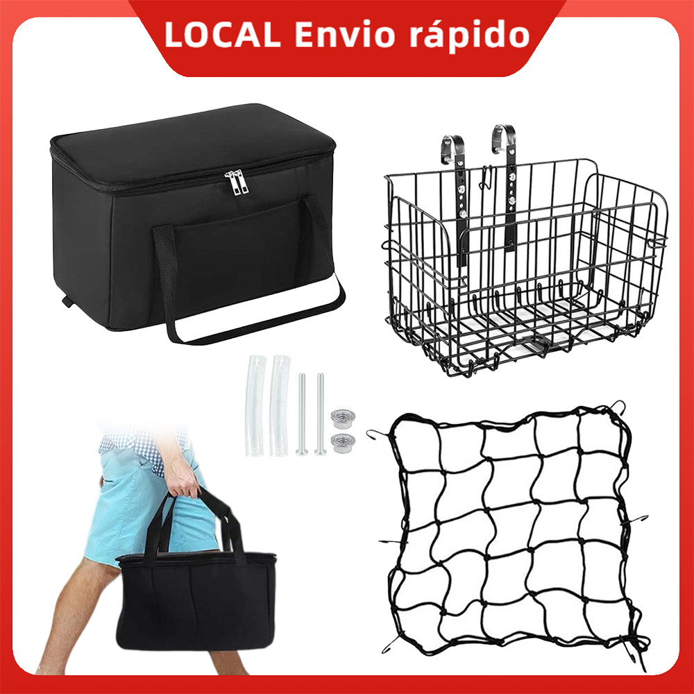 Cesta Bicicleta Frontal Dobrável Metal com Bolsa de Forro Rede Protetores Anti-Ferrugem Para Bicicleta