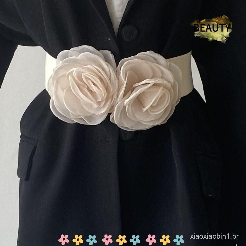 BEAUTYHOMEBR Cintura Grande De Flores De Malha , Cinto Elástico Largo Chique Casual , Vestido Feminino Floral