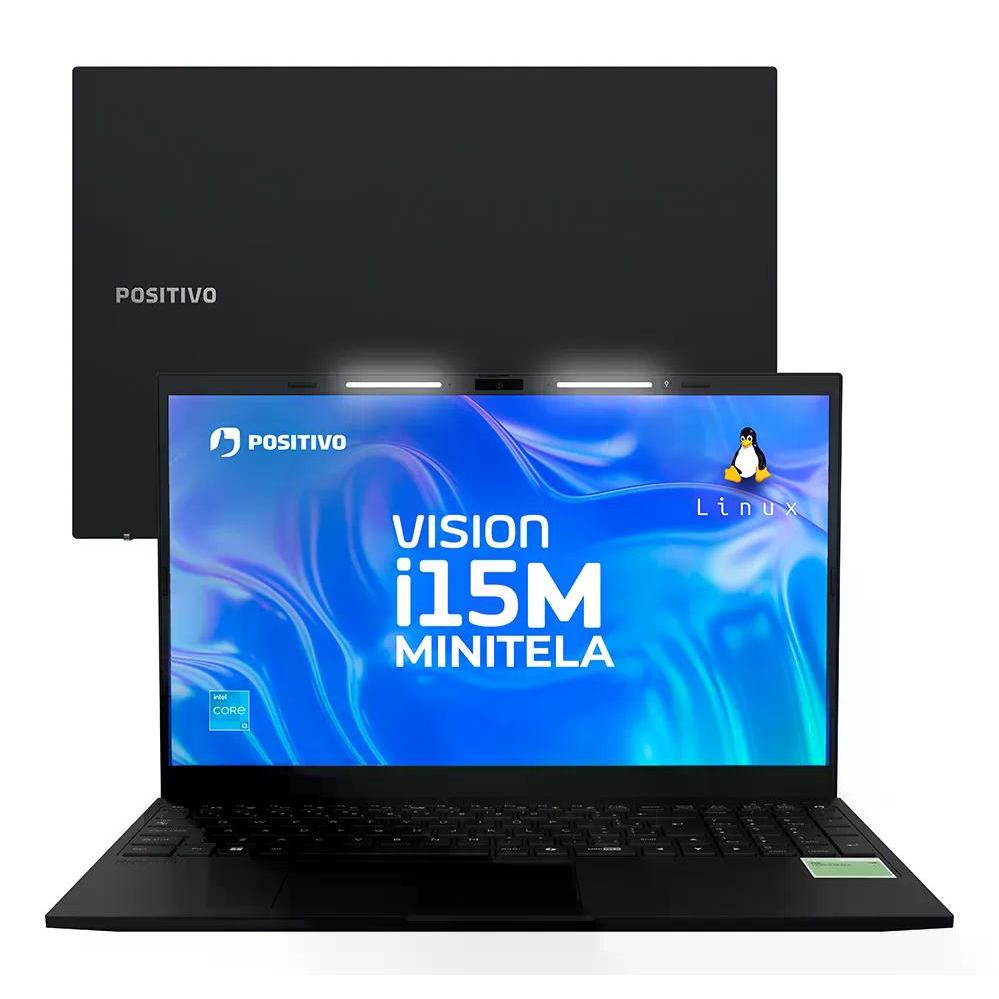 Notebook Positivo Vision i15M Minitela Intel Core 3 16GB 512GB Wi-Fi 6 Linux 15,6" FHD IPS – Preto