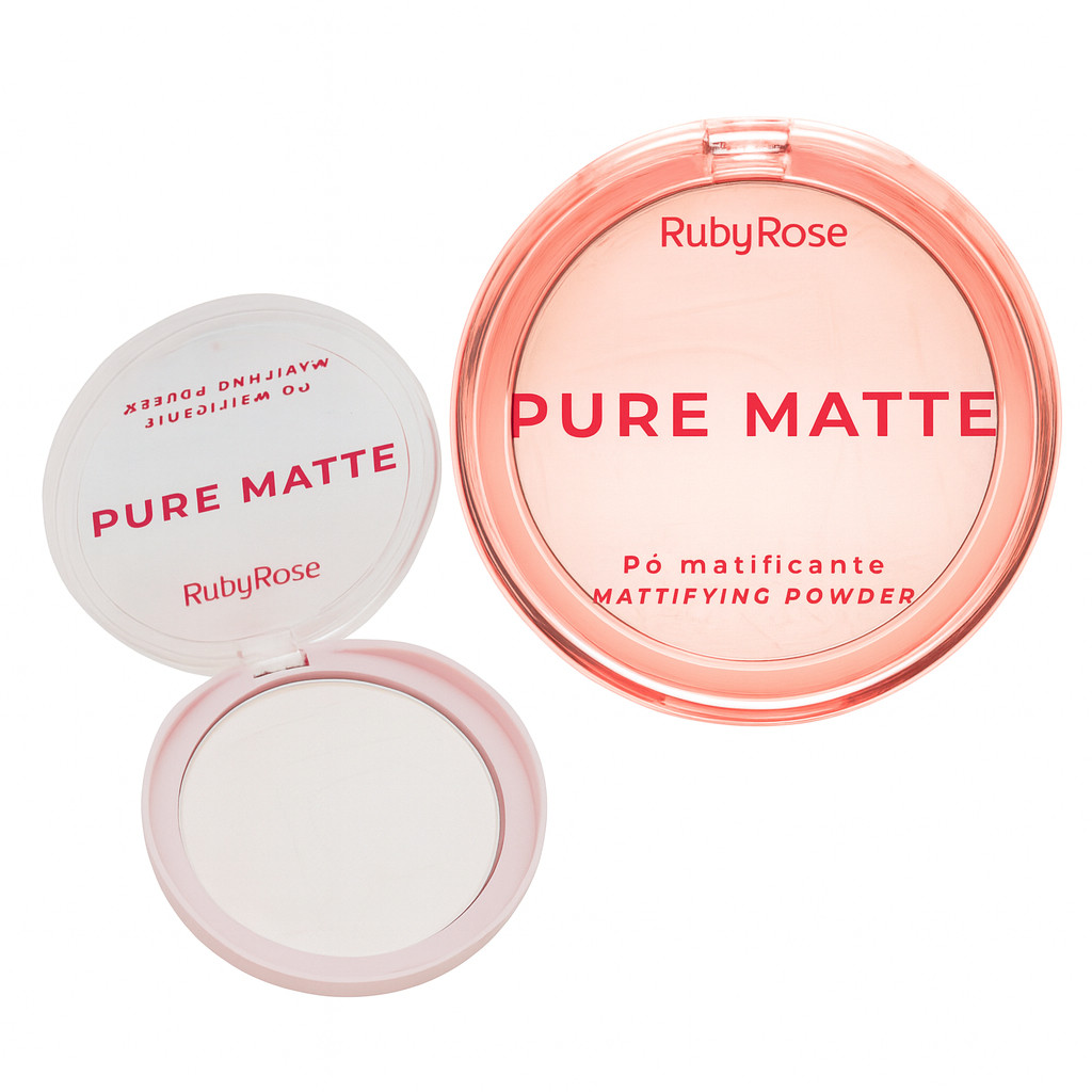 Pó Compacto Matificante Pure Matte 6 5g Ruby Rose Controle Oleosidade Textura Ultraleve