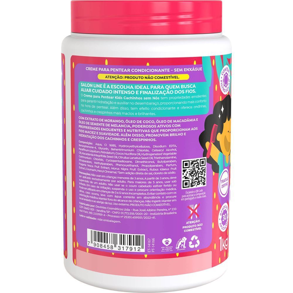Detalhes do Creme De Pentear Infantil Salon Line Kids Sem Nós 1kg