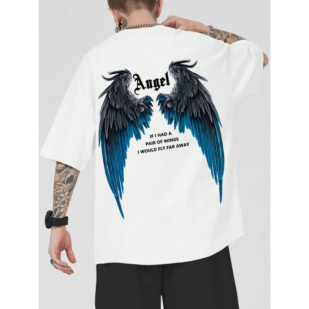 [Camiseta Premium em Algodão Puro]CC Camiseta Unissex 100% Algodão 30.1 Streetwear Estampa Angel Asas Blusa Lançamento 