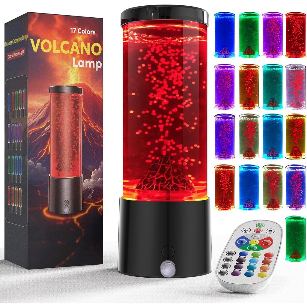 Imagem 17 Cores Lâmpada Vulcão com Controle Remoto Lâmpadas Sensoriais Relaxantes para Crianças e Adultos Luz Noturna Operada p