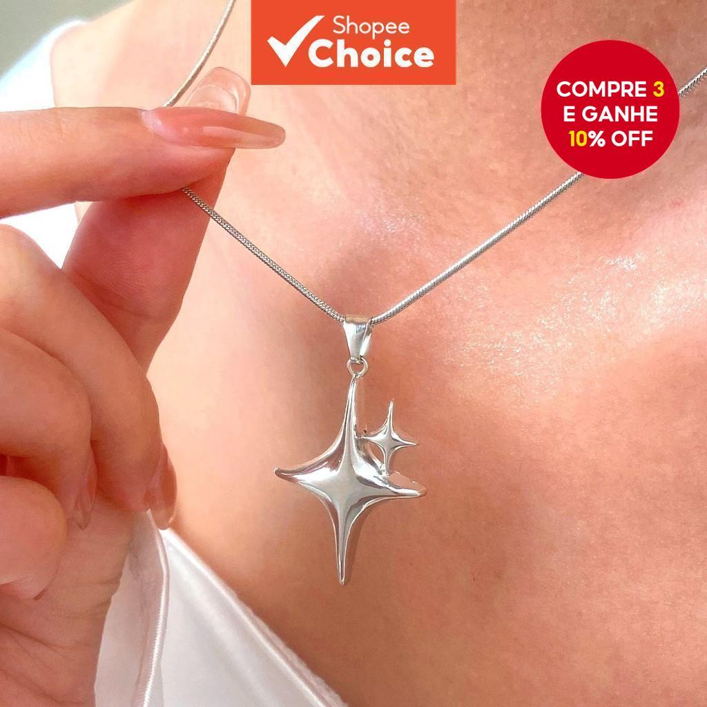 Novo Sweet Sweet Cool y2k Hot Girl Cross Colar Estrela Dupla em Hip Hop Fêmea Sweater Chain Steel Cool Style Couple em Oferta na Shopee