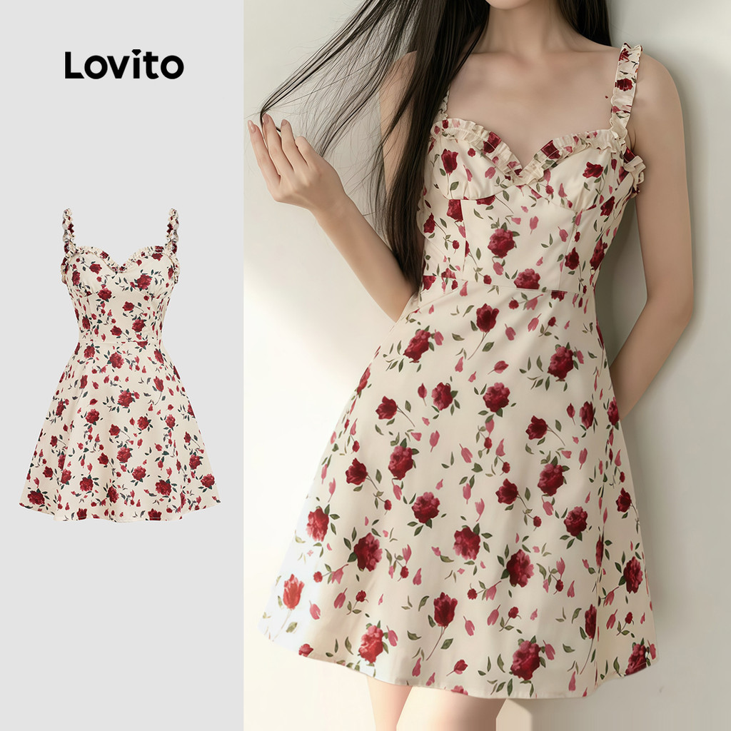 Lovito  Vestido Casual com Zíper e Borda de Alface para Primavera/verão para Mulheres L172LD1288