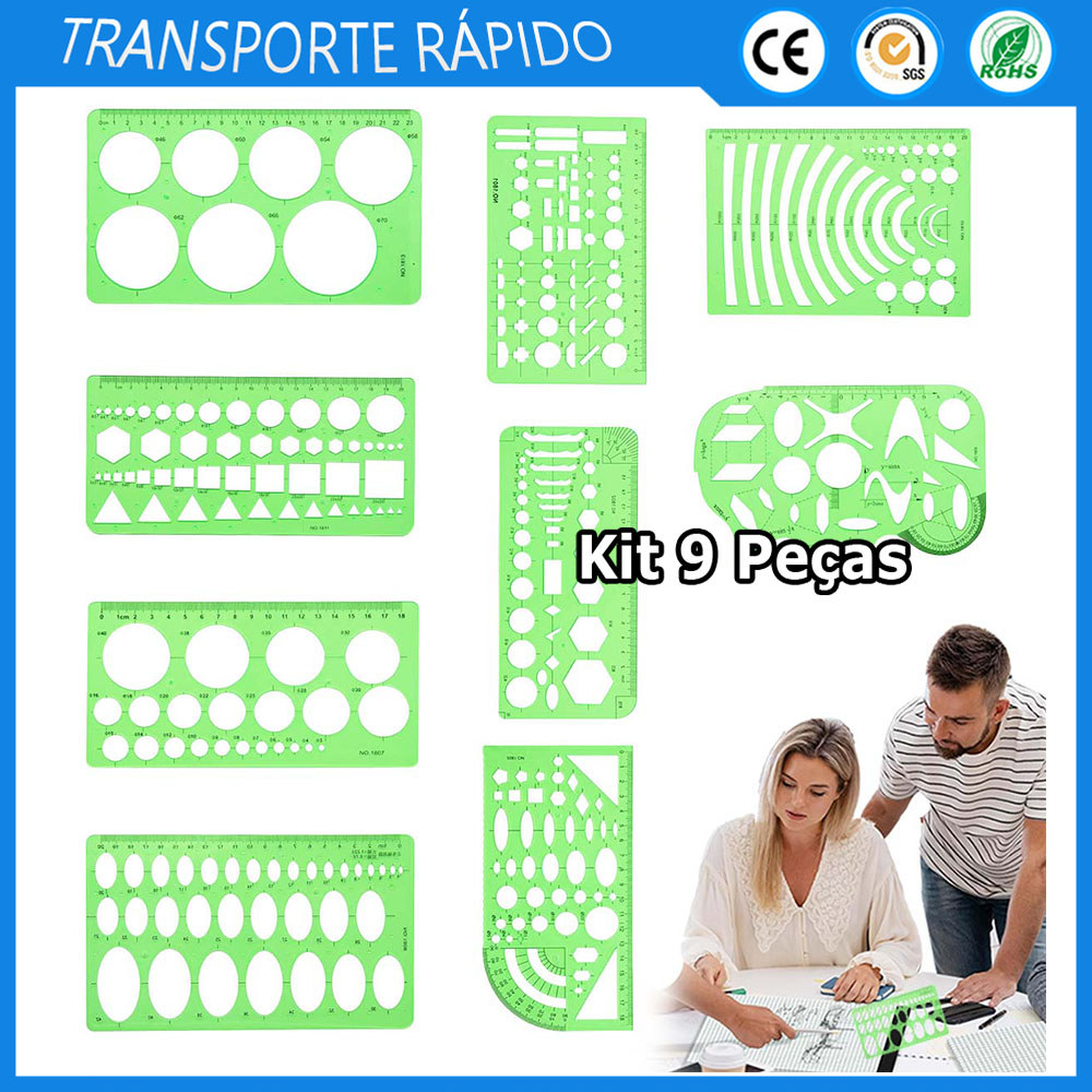 Kit 9 Gabarito para desenho geométrico Régua de medição geométrica Gabarito para desenho Ferramentas de medição em Oferta na Shopee