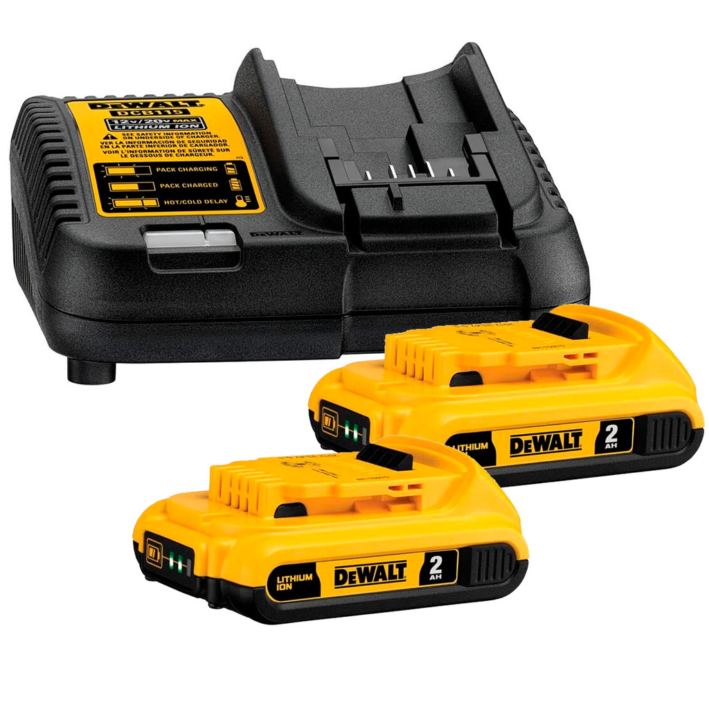 Kit Carregador Bivolt + 2 Bateria 20V 2.0AH Li-ion DEWALT Profissional MAX Parafusadeira DCB203C2-BR