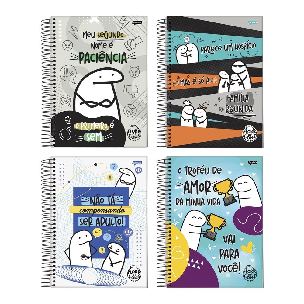 Caderno Espiral Jandaia Universitário Capa Dura Flork 10 Matérias 160 Folhas Embalagem com 4 Unidades