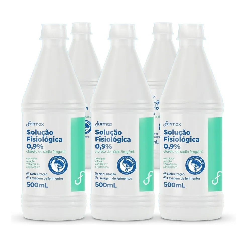 Kit C/5 Soro Fisiológico 500ml Estéril Nebulização E Limpeza