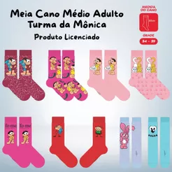 Meia Cano Longo Divertida Licenciada Turma da Mônica Infantojuvenil Adulto 34 a 39