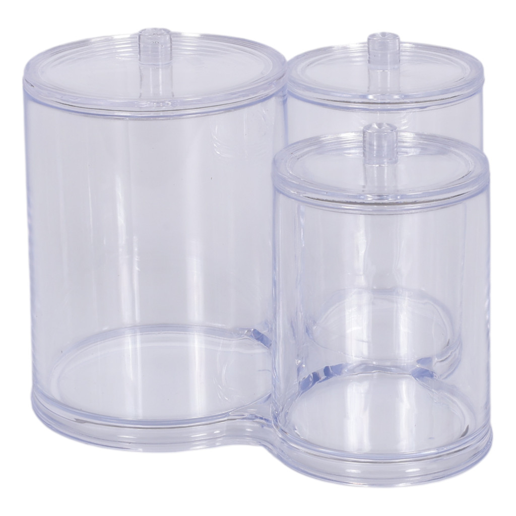 Porta Algodão e Cotonetes Acrílico Transparente p/ Banheiro 3 compartimentos