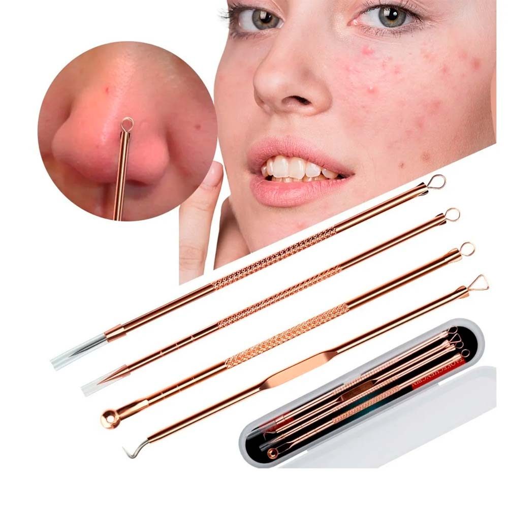 Kit 4 Extrator Removedor Cravo Espinha Acne Rosto Pinça Agulhas