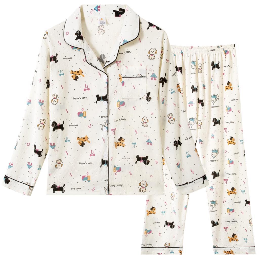 Z&D Lingerie Conjunto Pijama Americano Feminino Estampa Cachorrionhos - Conjunto Algodão Manga Longa SY58