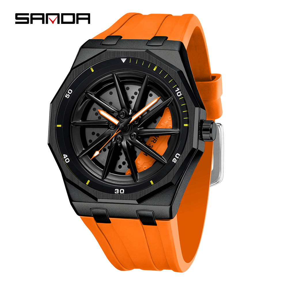 SANDA 1159 Relógio Masculino De Quartzo Com Design De Aro De Roda De Carro Fashion 3ATM À Prova D'água Silicone Banda De