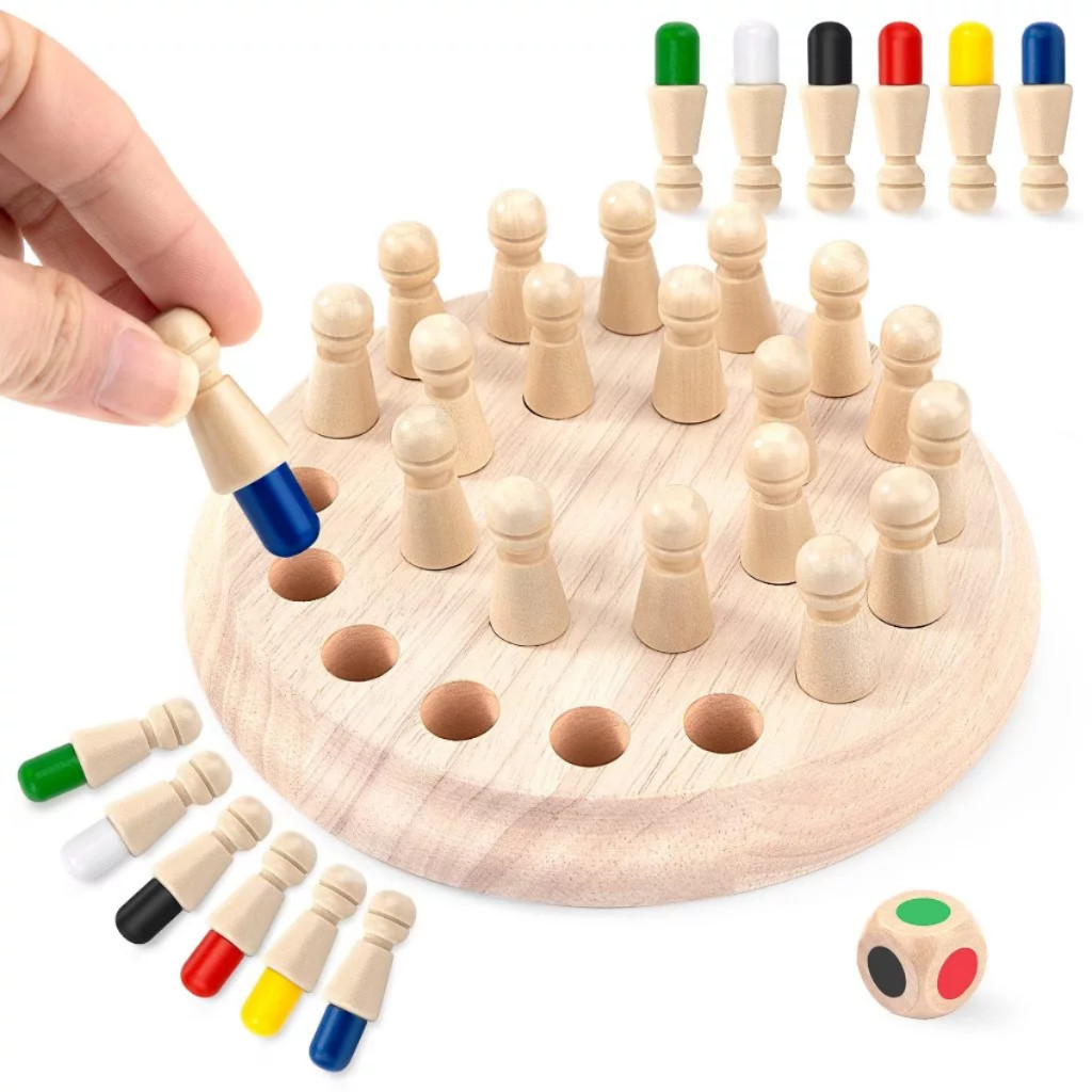 Jogos de Aprendizagem de Memória em Madeira Brinquedos educativos de memória, xadrez de treinamento de atenção