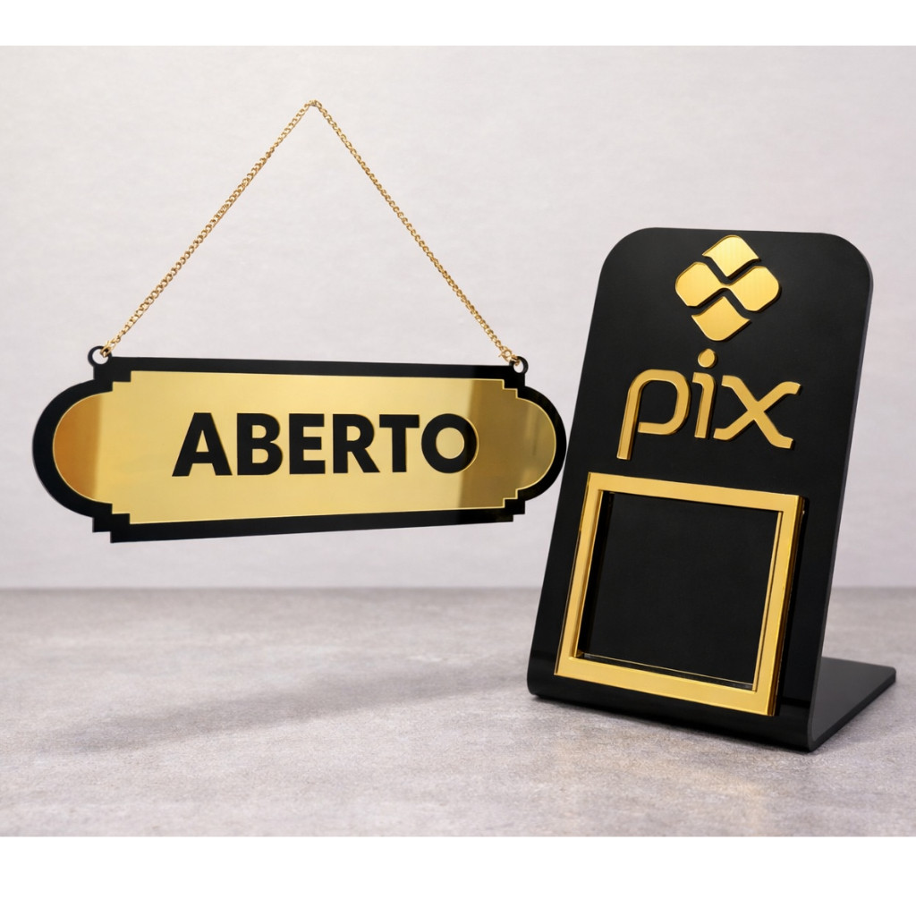 Kit Placa Pix QR Code + Aberto Fechado Acrílico Ventosa Loja Sinalização