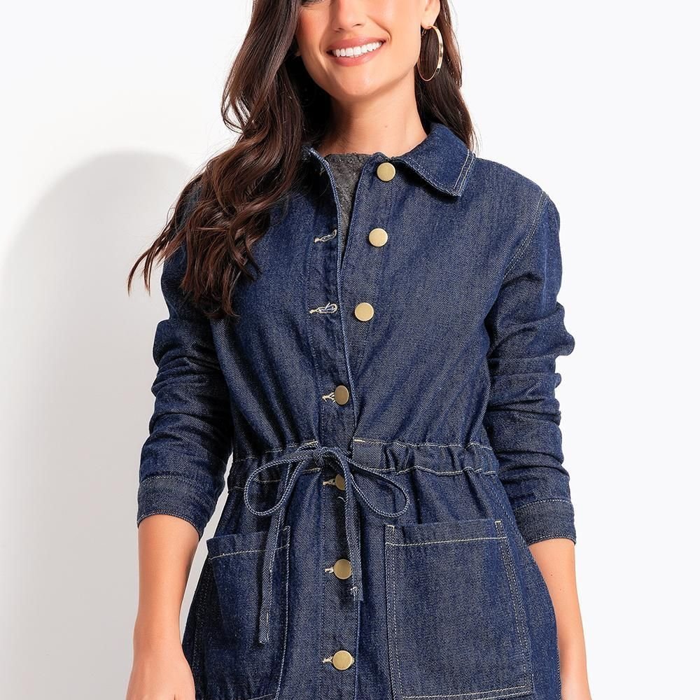 Parka Azul Escuro Em Jeans Quintess