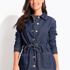 Parka Azul Escuro Em Jeans Quintess
