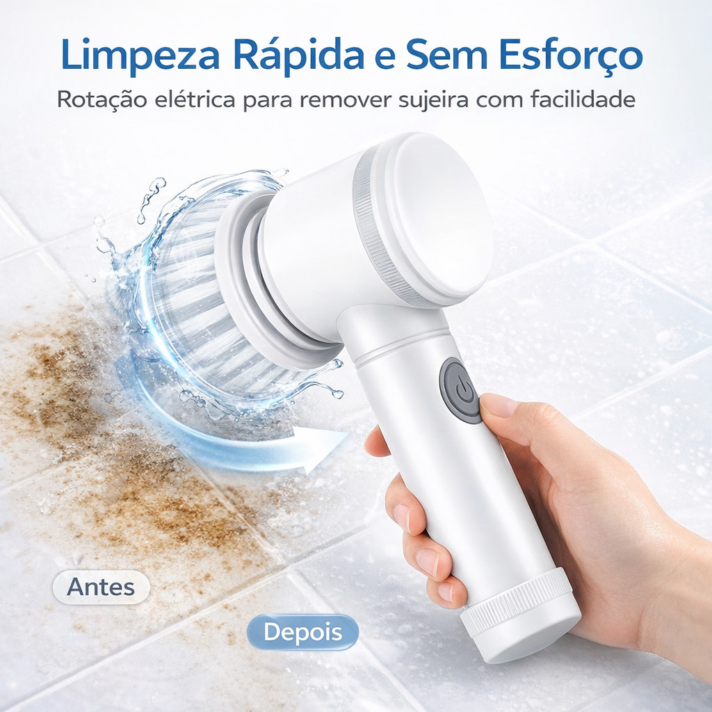 Escova de Limpeza Elétrica 5 em 1 Recarregável USB para Cozinha Banheiro Pia Azulejo e Fogão em Oferta na Shopee