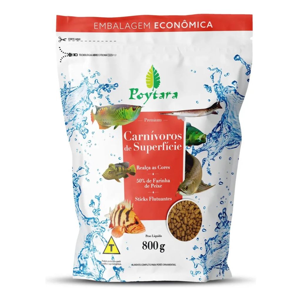 Ração Poytara Para Peixes Carnívoros De Superfície 800g