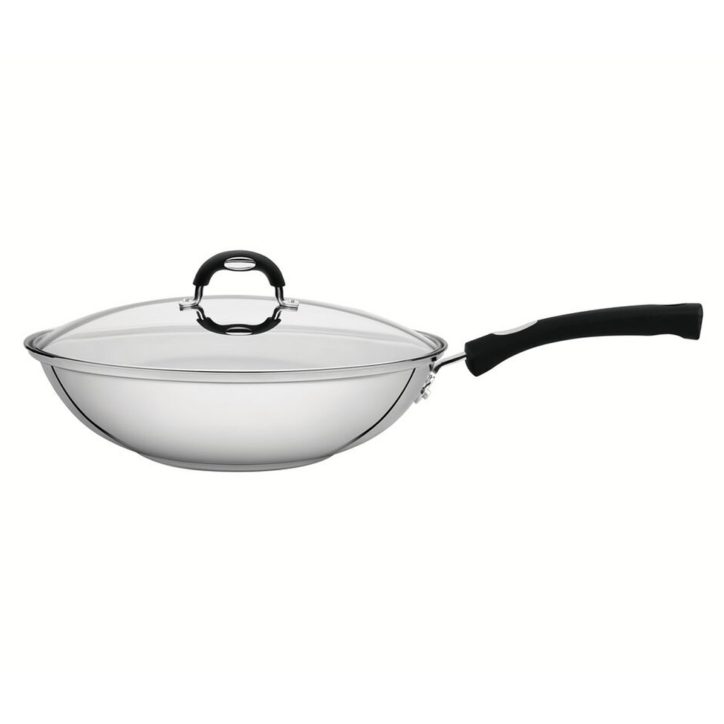 Frigideira Indução Wok Tramontina Astro em Aço Inox com Fundo Triplo e Tampa de Vidro 28cm 3,3L