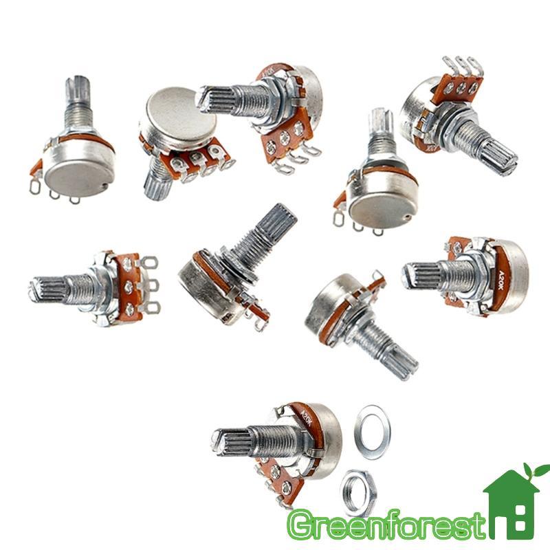 greenfor 10 Unidades A20K Volumes Longos Serrilhados Potenciômetros Guitarra Controle Duradouros