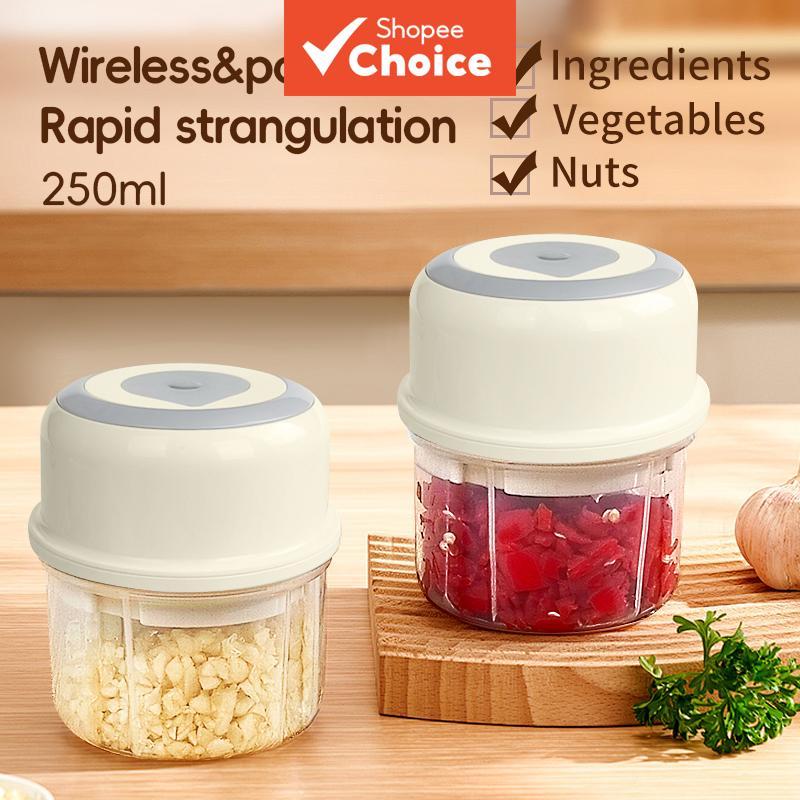 Picador de Alho Elétrico USB 250ml - Moedor de Carne Potente e Triturador de Legumes para Preparação Rápida e Fácil de