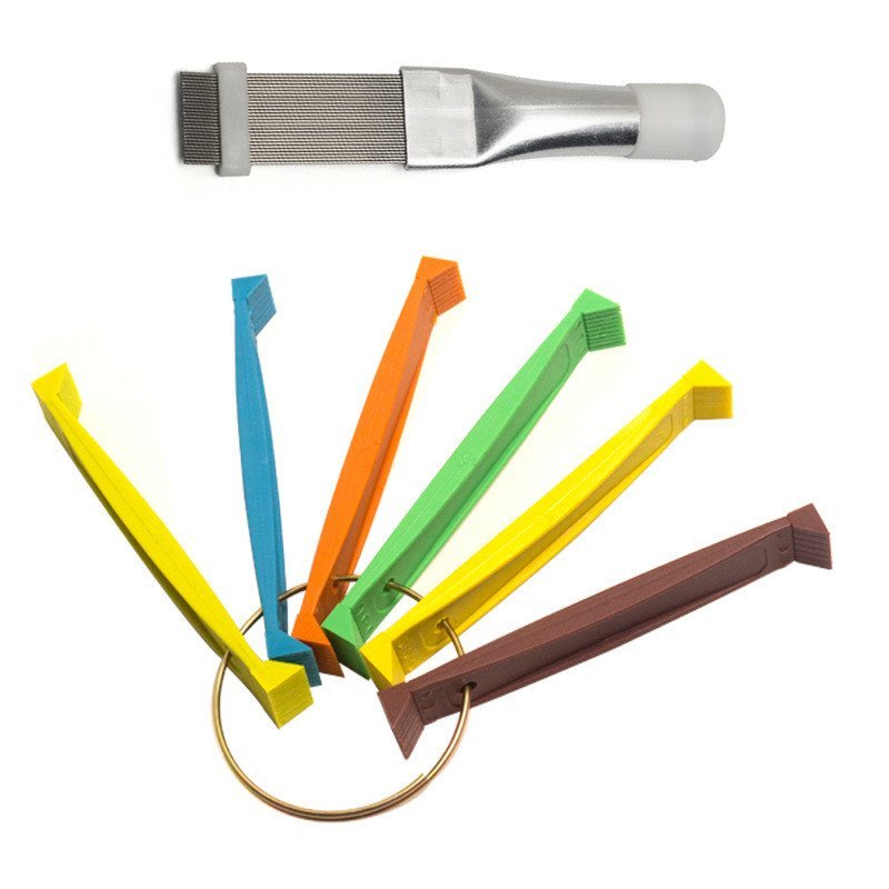 (Pente colorido + pente de metal para aletas) Ferramenta para limpeza de aletas de ar condicionado, escova de limpeza de