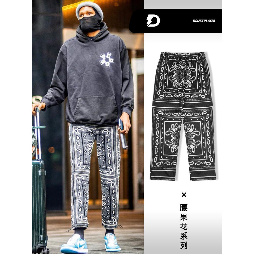 Durant mesmo estilo calças de basquete retas dos homens americano Retro Casual Sweatpants verão novo estilo caju flor ca