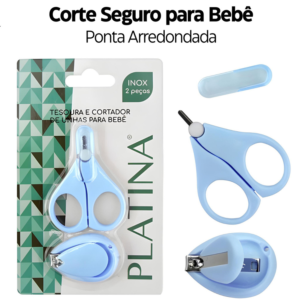 Kit Tesoura Cortador De Unha Infantil Higiene Cuidados Bebê Com Ponta Arredondada