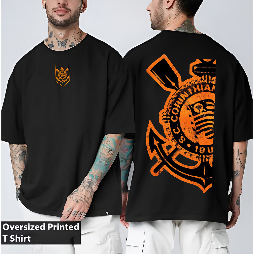 Camiseta Oversized Unissex Âncora Retrô Estampa Vintage Streetwear Moda Brasileira Confortável Algodão Macio Casual