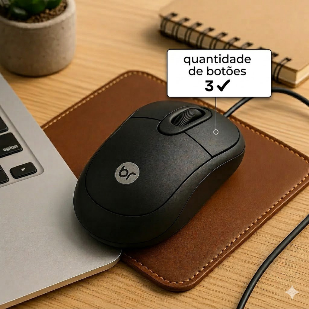 MOUSE OFFICE STANDARD PRETO USB BRIGHT COM FIO OPTICO · foto 2