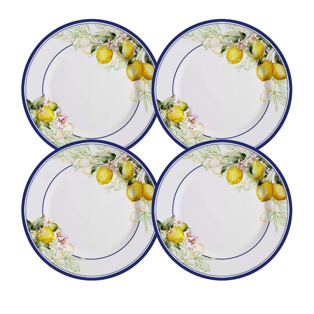 Conjunto 4 Pratos Raso Refeição Branco Limão Sorrento Cerâmica Alleanza