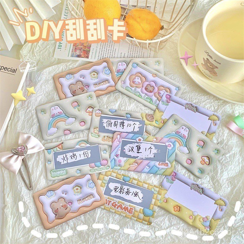 Cartões raspa e ganha DIY, bilhetes de loteria em estilo cartoon, cartões raspa e ganha de recompensa feitos à mão, pape