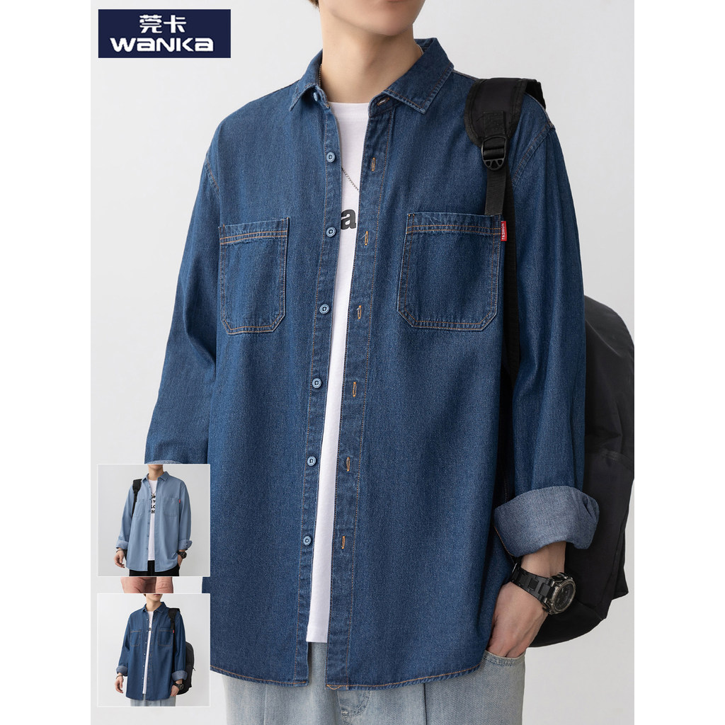 Camisa jeans jaqueta masculina juventude primavera outono estilo na moda camisa de manga comprida masculina solta Casual
