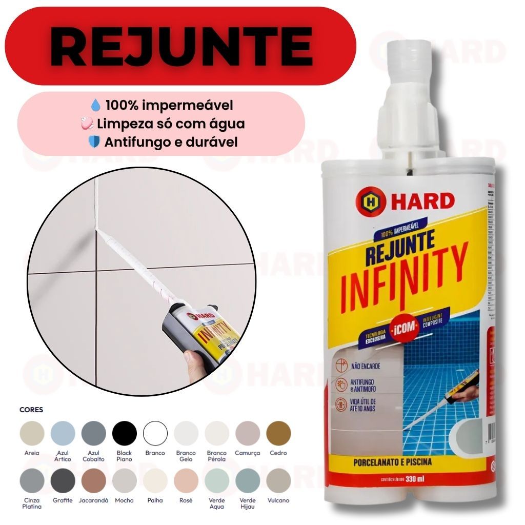 Imagem Rejunte Infinity Híbrido Impermeável Piscinas Porcelanato Antifungo Alta Durabilidade Diversas Cores Hard