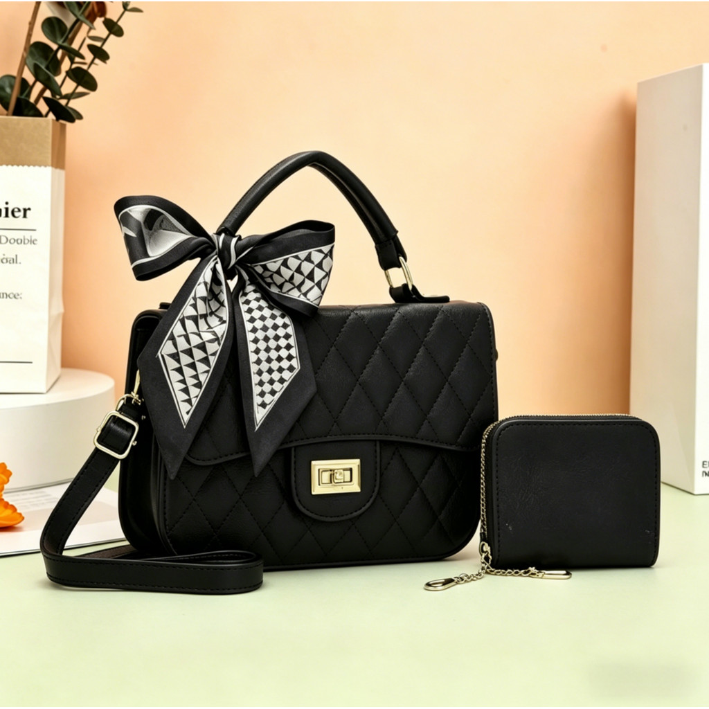 Bolsa Feminina de Ombro e Mão Matelassê com Lenço Kit com Carteira Couro Ecológico Bolsa Transversal Versátil