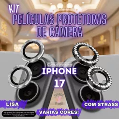 Película Protetor de Câmera Compatível com Iphone 17 Lisa Strass Diamante Brilho 2 peças