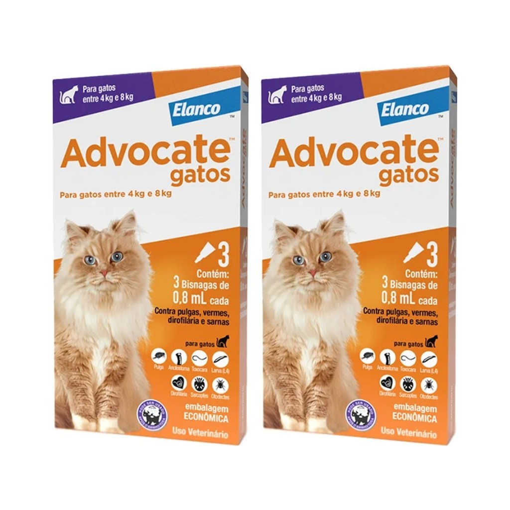 Combo Advocate Gatos 0,8ml 4 À 8kg - 3 Pipetas - 2 Unidades