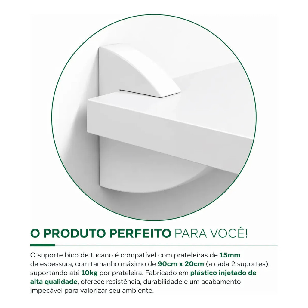 Kit 06 Suportes Bico De Tucano Para Prateleira De 15mm Suporte Reforçado — imagem 2 de 2