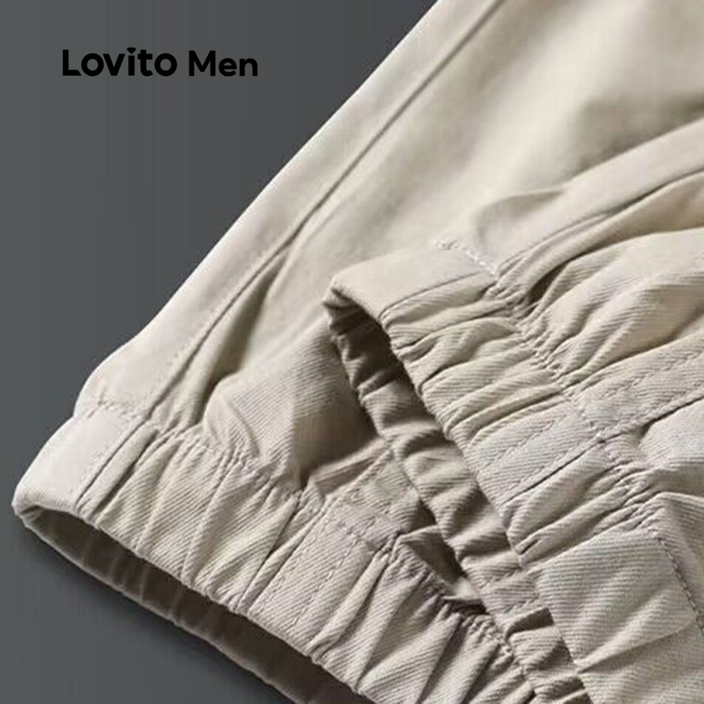 Detalhes do Lovito Men Calções Casuais de Cordão para Primavera/verão para homens LNE114050
