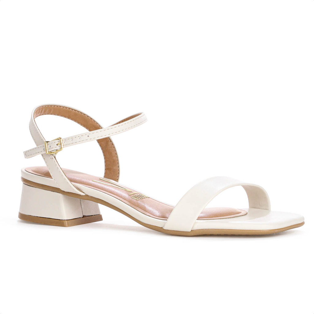 Sandália Vizzano Salto Baixo Pelica Off White - Feminino em Oferta na Shopee