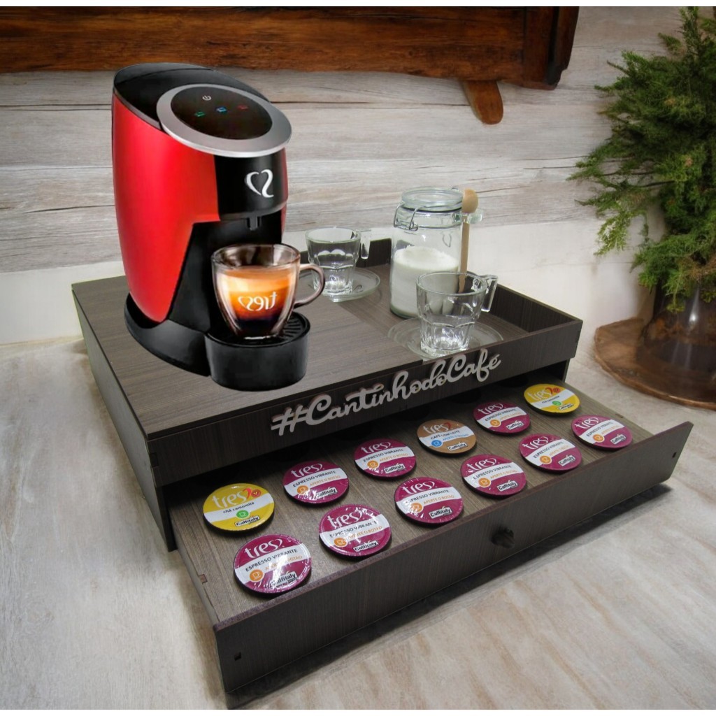 Cômoda Porta Cápsulas Porta Máquina Café Três Corações 1 Gaveta Amadeirada