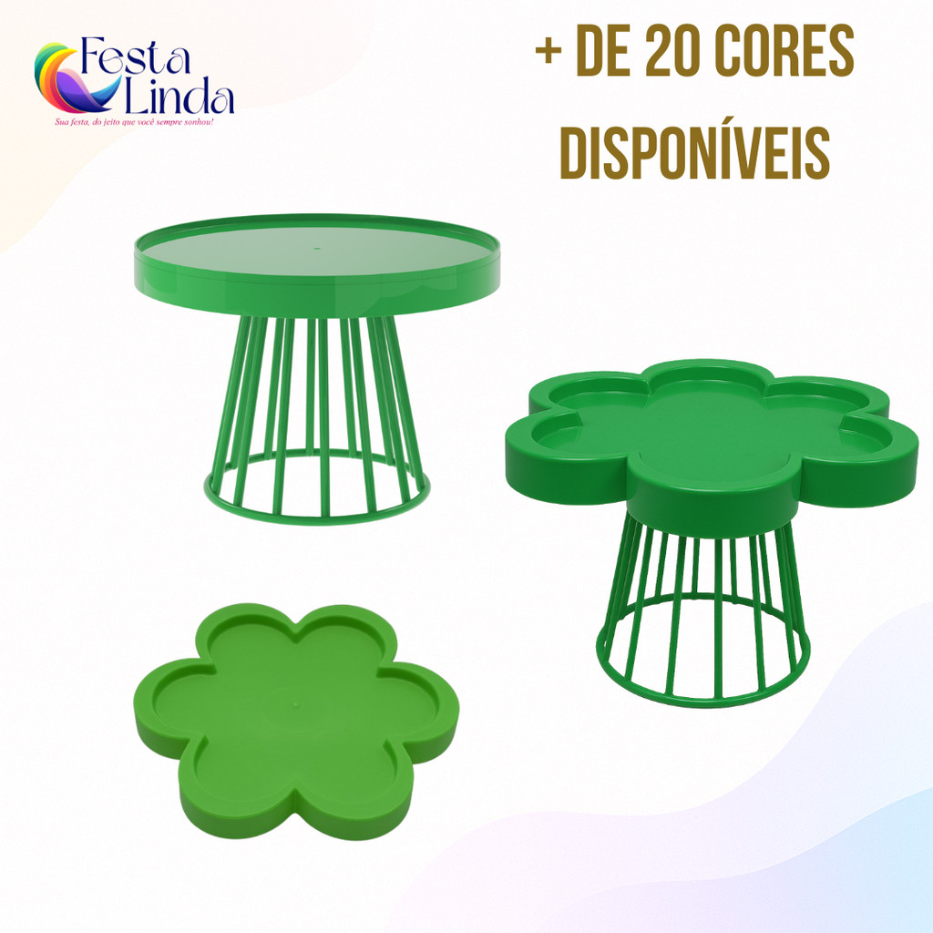 Kit Decoração De Festa - 1 Boleira Redonda Roma 23cm,1 Porta Doce, 1 Bandeja Flor 25cm