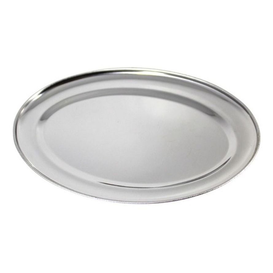 Travessa Oval Aço Inox Rasa 22cm Bandeja Porções Cromado Servir Arroz Prato Comercial Batata Petisco