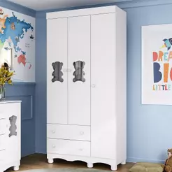 Guarda-roupa Infantil 92cm com Vidro 3 Portas e 2 Gavetas Ternura Multimóveis MP4477