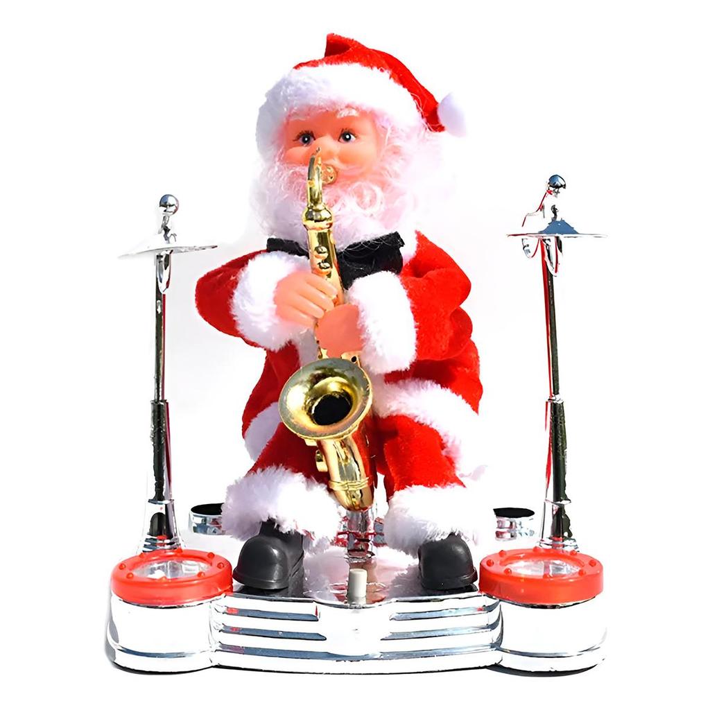 Papai Noel Musical Saxofonista Decoração Natal Diversão com Músicas Festivas e Luminoso 20cm x 17cm