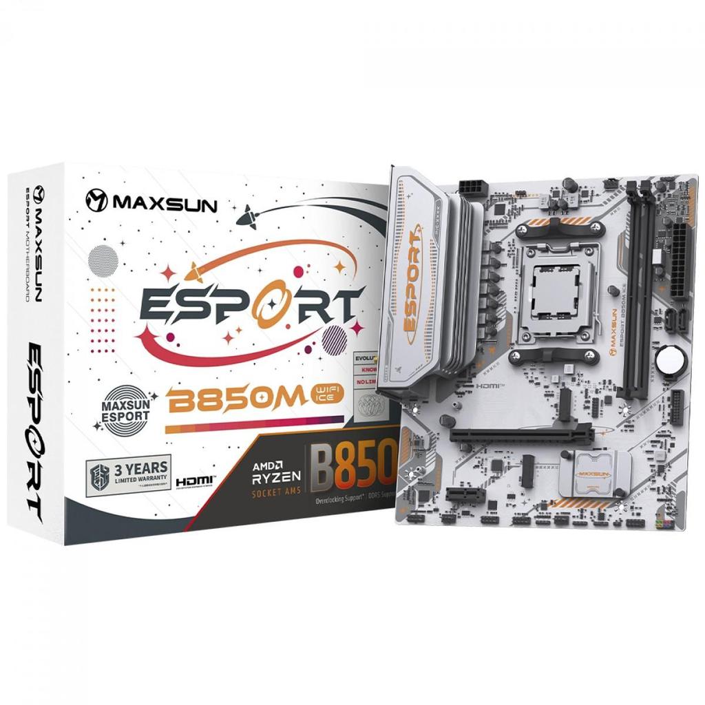 Placa Mãe Maxsun eSport B850M WiFi ICE, Chipset B850, AMD AM5, mATX, DDR5 em Oferta na Shopee